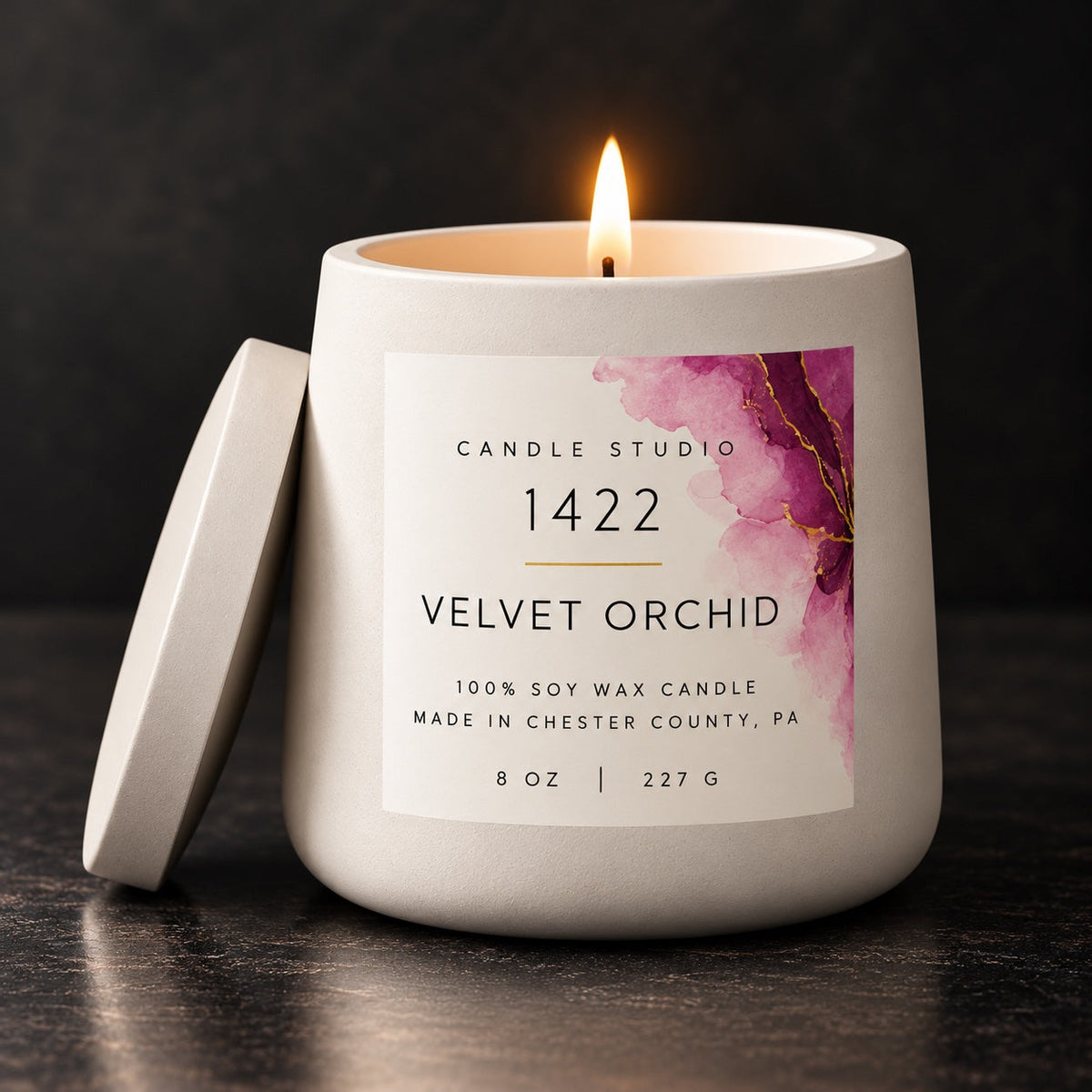 Velvet Orchid 8 oz Trapezoid Concrete Candle