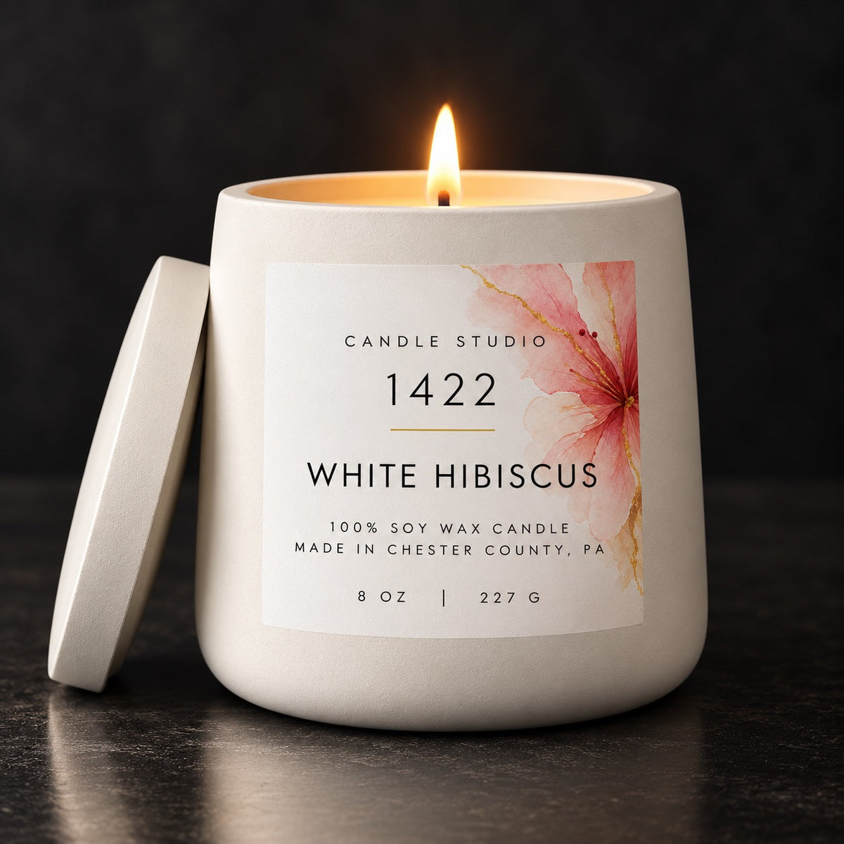 White Hibiscus 8 oz Trapezoid Concrete Candle